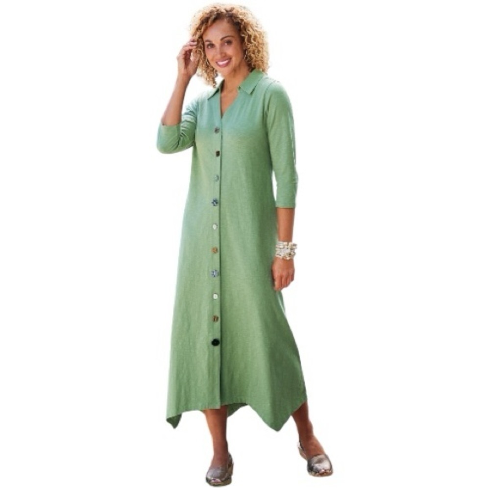 Soft Surroundings Danielle 3/4 Sleeve Maxi Dress in Sage Green Size XL P